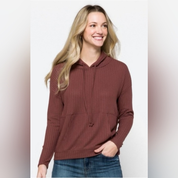 Chaser Tops - Chaser Sarley Textured Knit Hoodie